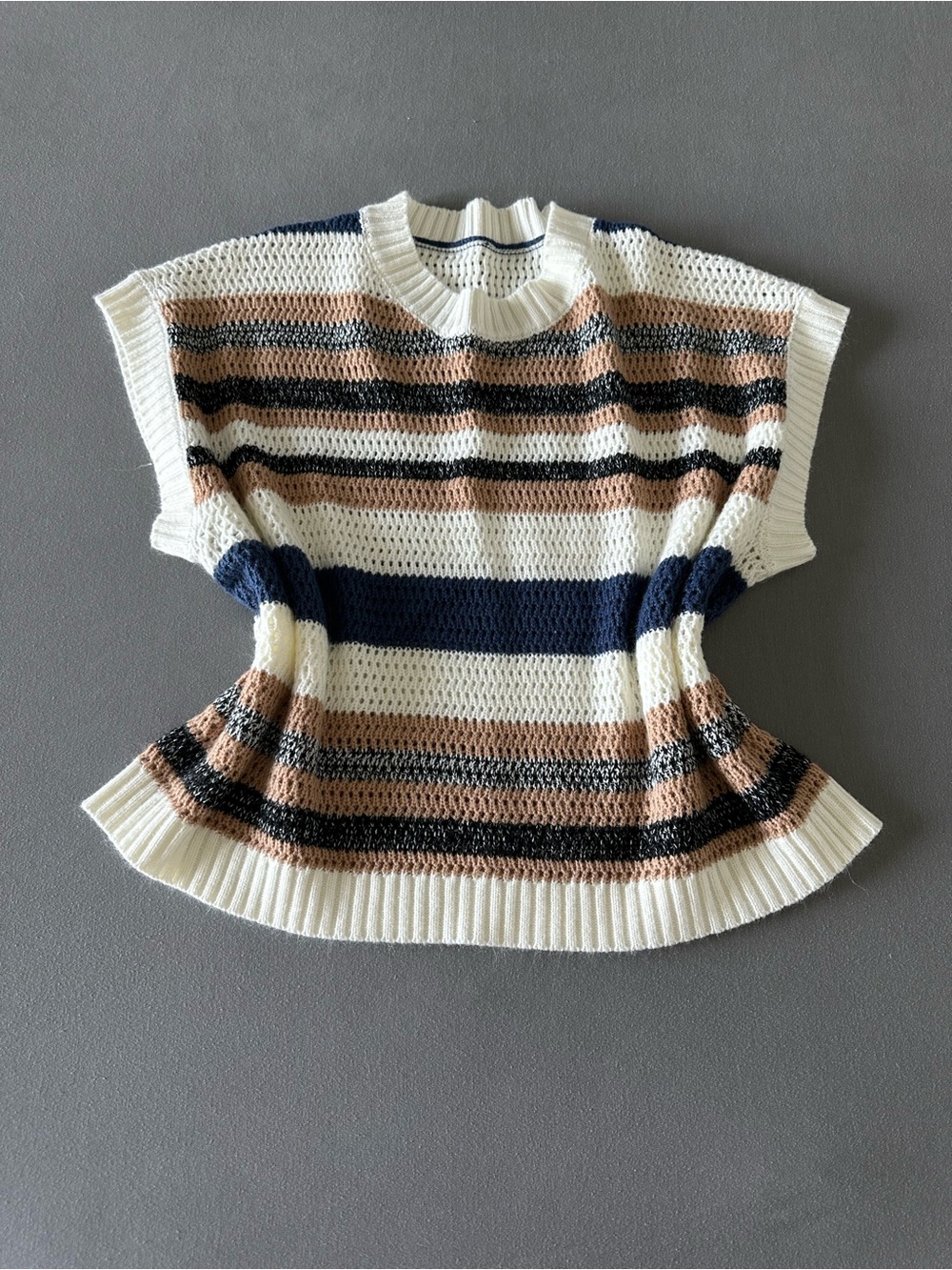 Striped Knit Sweater Tank w/Cream, Blue, and Tan Stripes